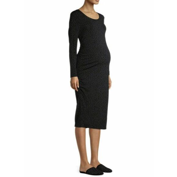 Maternity long sleeve Bodycon Daytime Dress grey animal print ruching side fit M - Picture 1 of 5